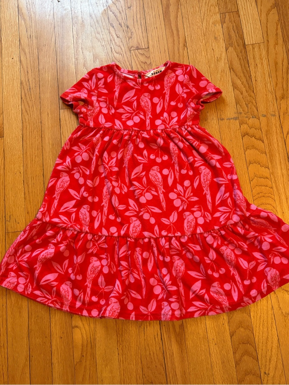 MINI boden Girls' Red Parrot Print Tiered coverup Dress